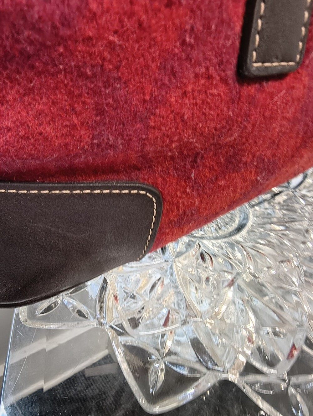 Coach Hamptons Weekend Signature Suede Tote Bag Red Brown Leather Excellent Cond - Picture 7 of 15